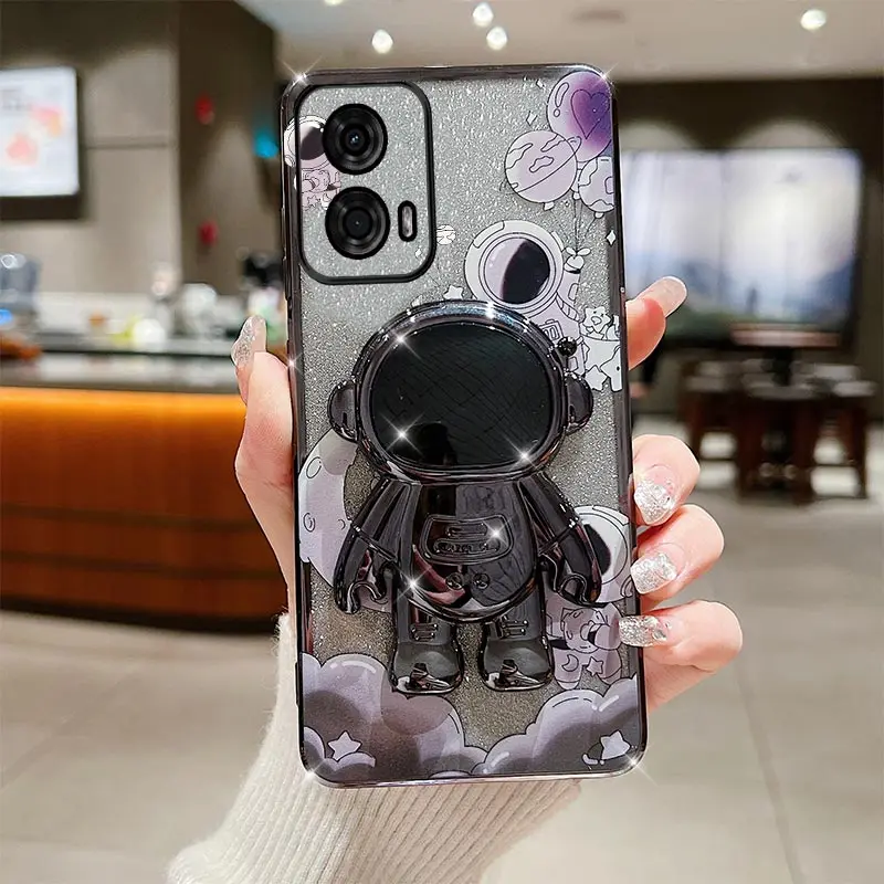 Flexible Astronaut Plating Phone Holder Case with Shatterproof Camera Protection and Soft Back Cover