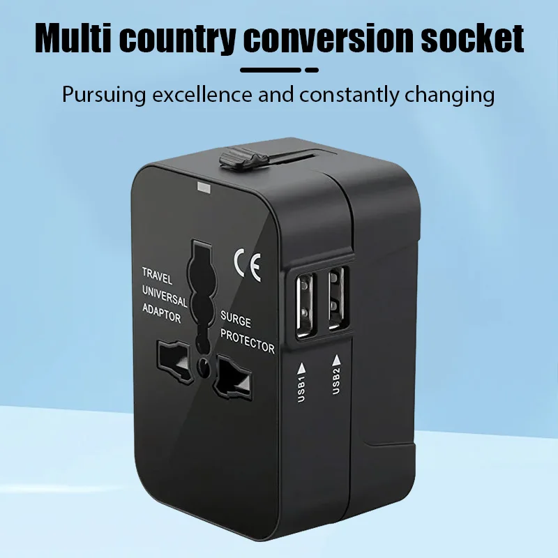 International Travel Adapter Travel Charger with 2 USB Port All-in-one Wall Power Strip for US EU UK AU Socket Plug