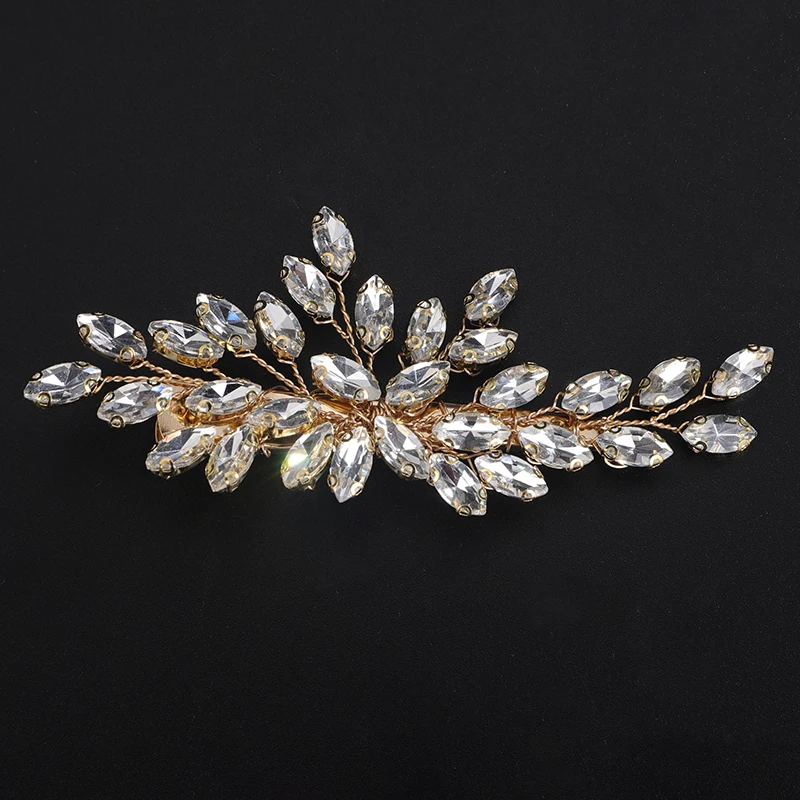 Trendy Silver Rhinestone Bridal Hair Clip for Women Red Handmade Wedding Hair Accessories Gold Party Bride Hairpiece Green Tiara