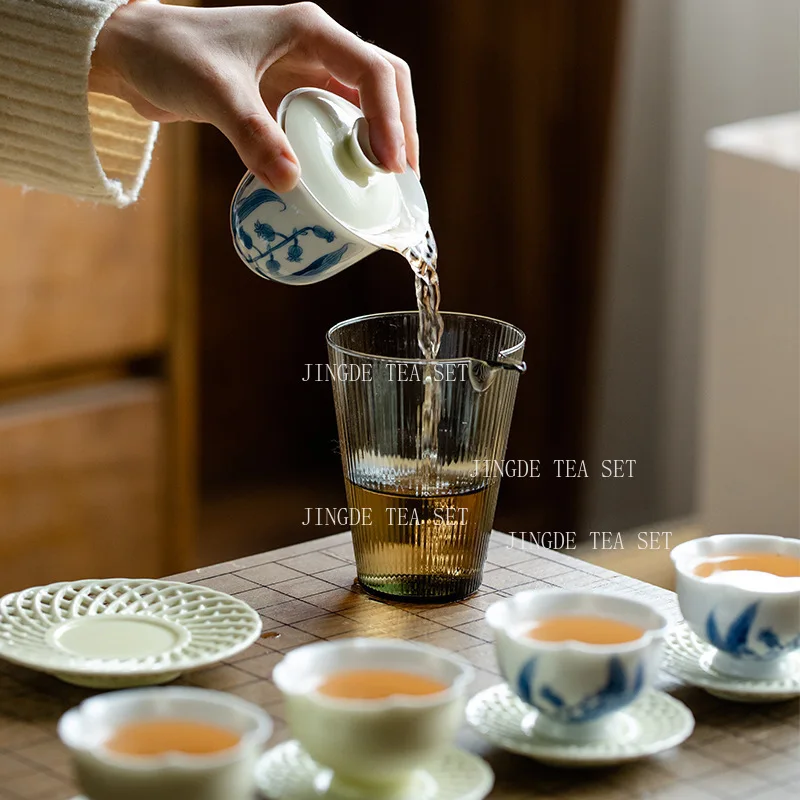 Jingdezhen Ceramic Bowl Cover Round Tea Bowl Chinese Bell Orchid Tea Maker Underglaze Colour White Gaiwan