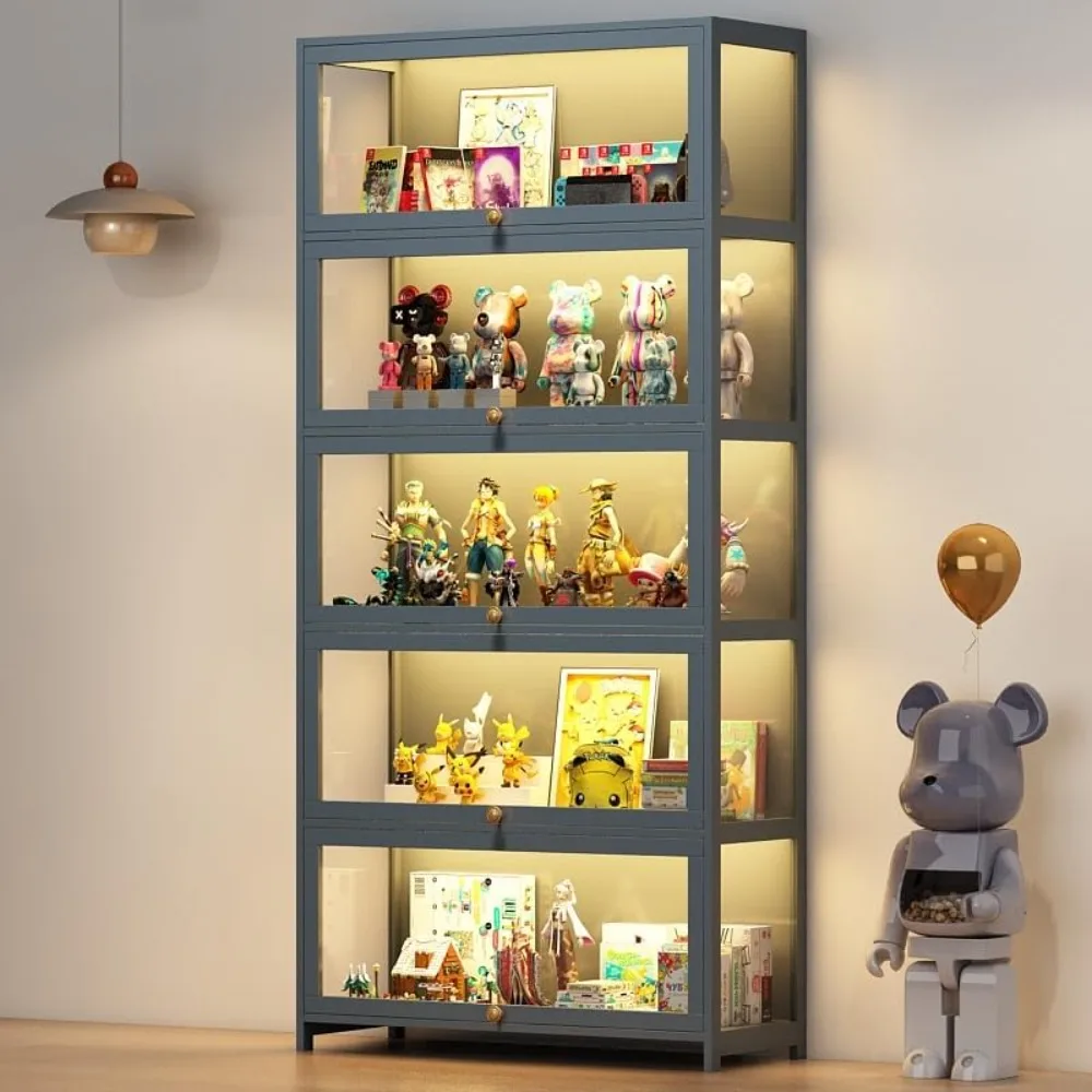 "5-tier acrylic door display cabinet for collectibles and figurines"