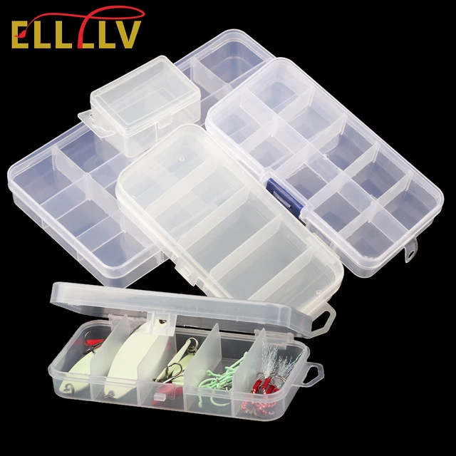 Elllv 4 Sizes Plastic Fishing Tackle Box Small Transparent Lightweight Case  for Fishing Lures Hooks Flies