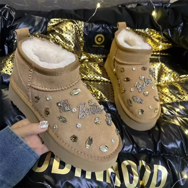 

Thick-soled waterproof platform hand custom velvet warm boots all-in-one fur boots women's 35-40