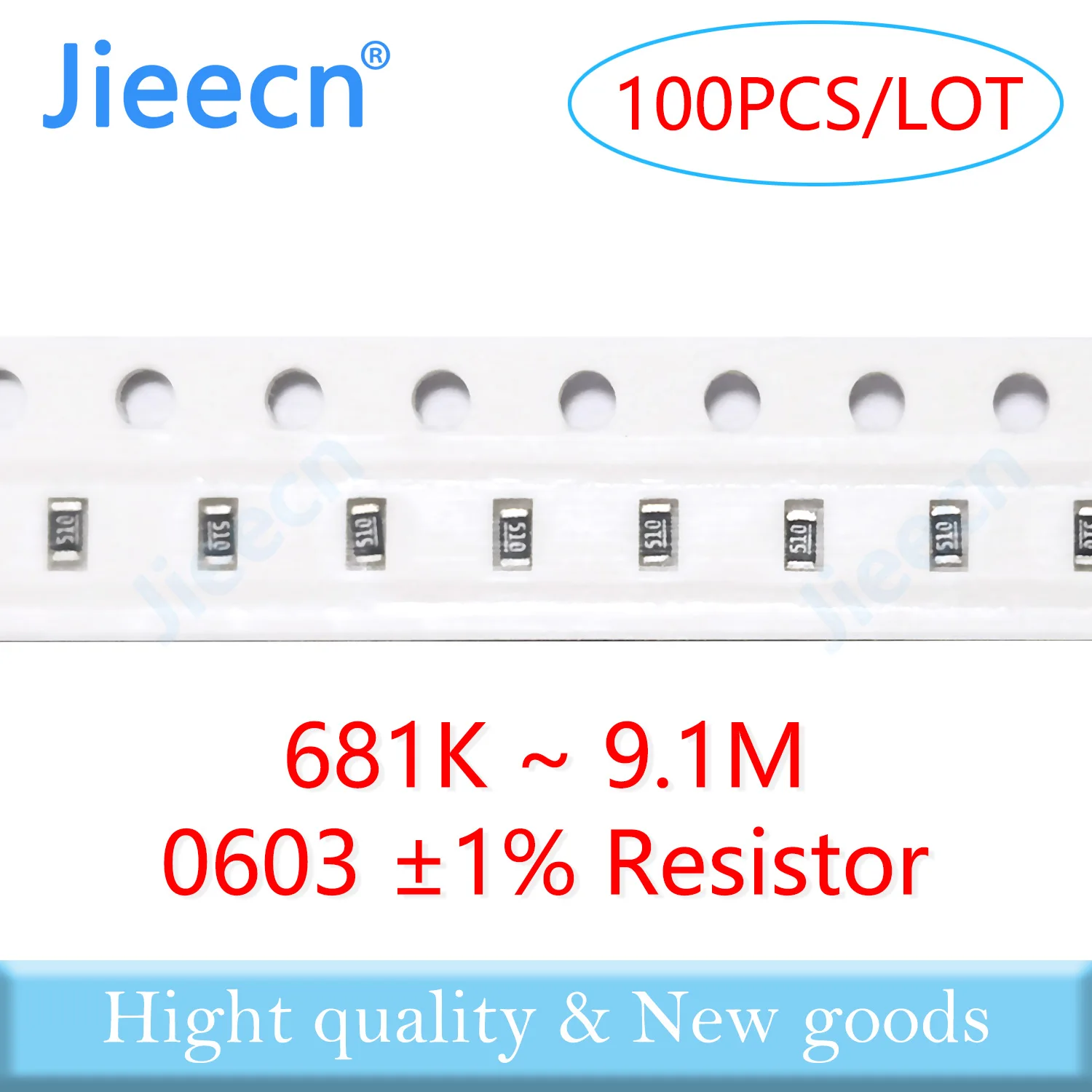 Jieecn 100PCS 0603 F 1% SMD Resistor 681K-9.1M 1/10W 715K 820K 1M 976K 2M 698K 681K 750K 806K 866K 910K 2.2M 3M 5.1M ohm 1608