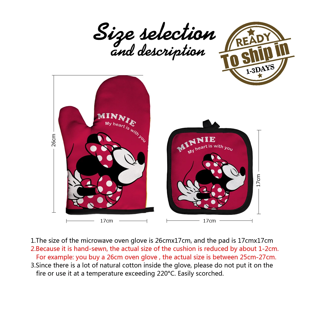 Mickey Mouse Potholders Oven Mitts Microwave Baking Gloves Insulation Gloves Mat Polyester Kitchen for Cooking
