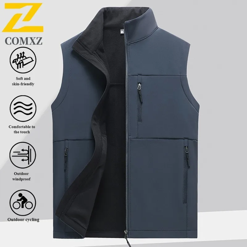 Autumn Winter Men's  Softshell Sports Vest Thermal Workwear Sleeveless Jacket Waterproof Windproof for Hiking Camping Fishing