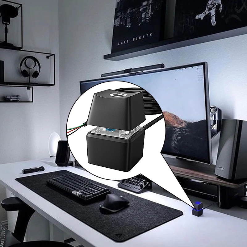 Computer Desktop Switch 1.8m Blue LED Light PC Mother Board External Start Power On/Off Button Extension Cable For Home & Office