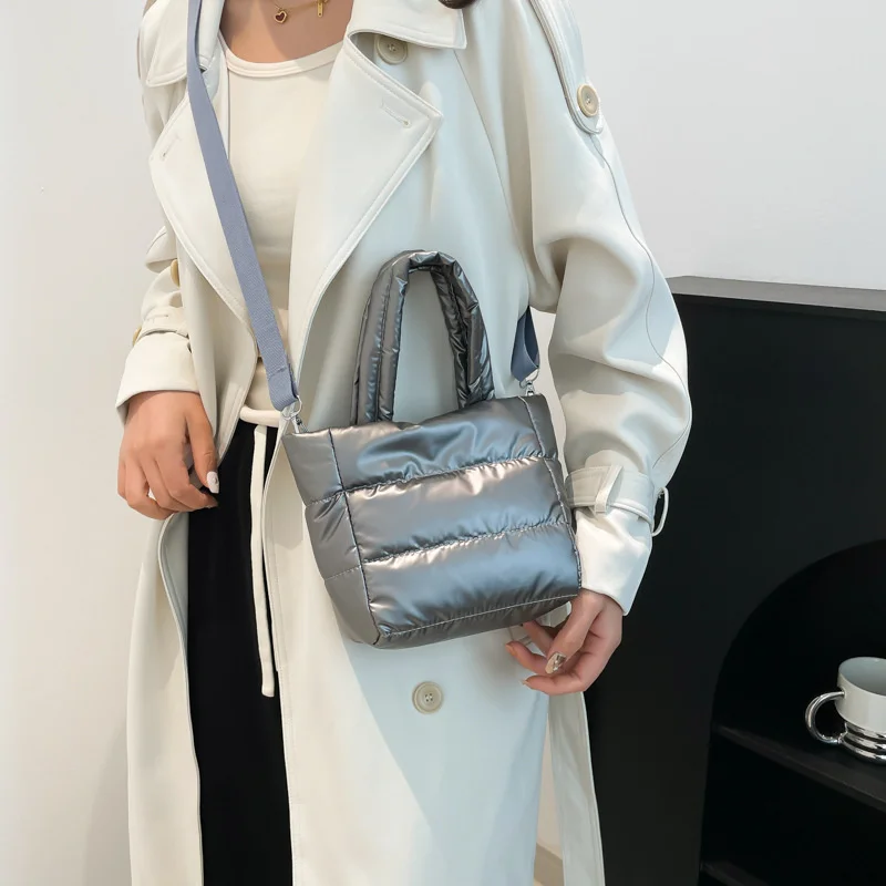 Woman Puffy Lightweight Small Purse and Handbag Quilted Shoulder Bag Adjustable Strap Crossbody Square Bag