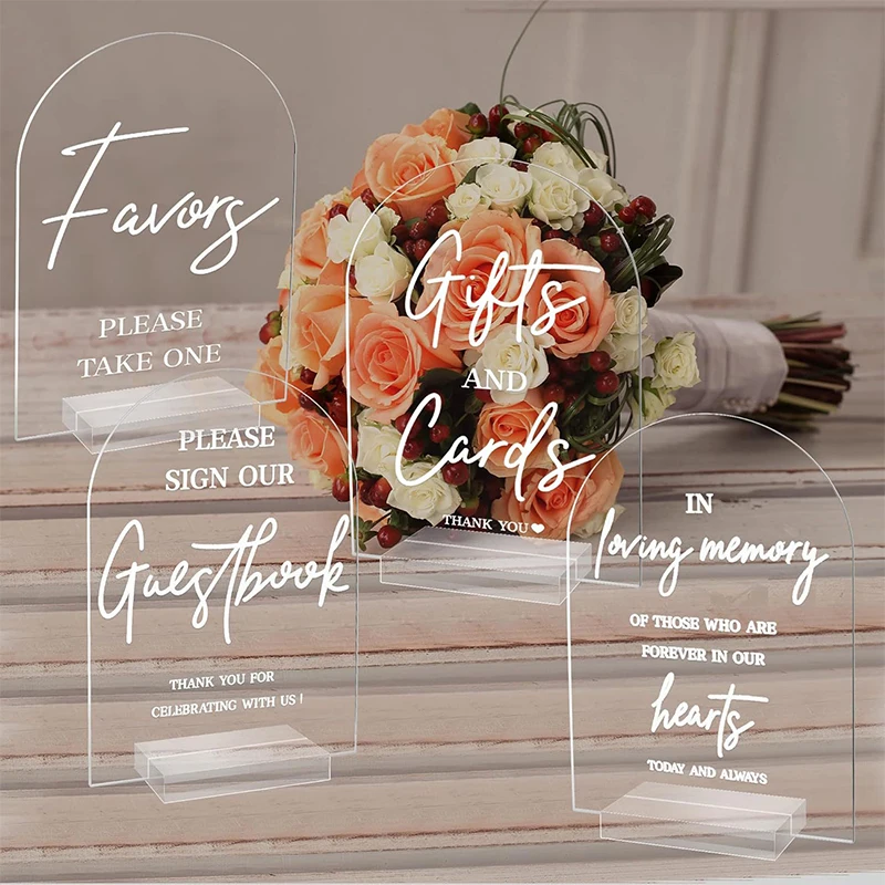 4pcs Clear Acrylic Table Signs Central Decoration of Party Dining Table Place Card Holders Weddings Parties Setting Decor