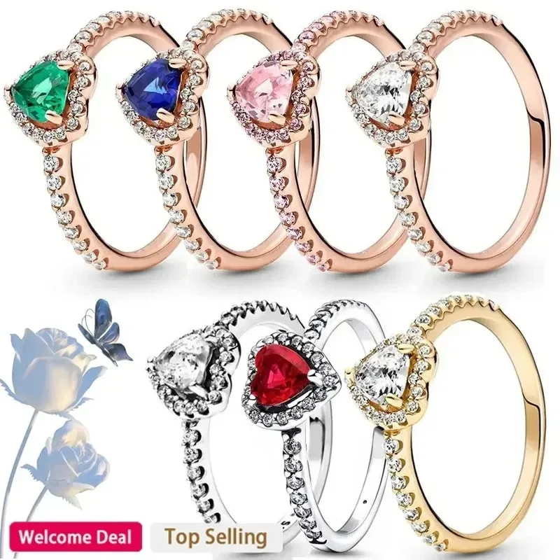 Classico Anello In Argento Sterling 925 Colorato Cuore Rosso Rosa Cuore In Cristallo Adatto A Bracciale Pandora Originale Gioielli Da Donna Fai Da Te