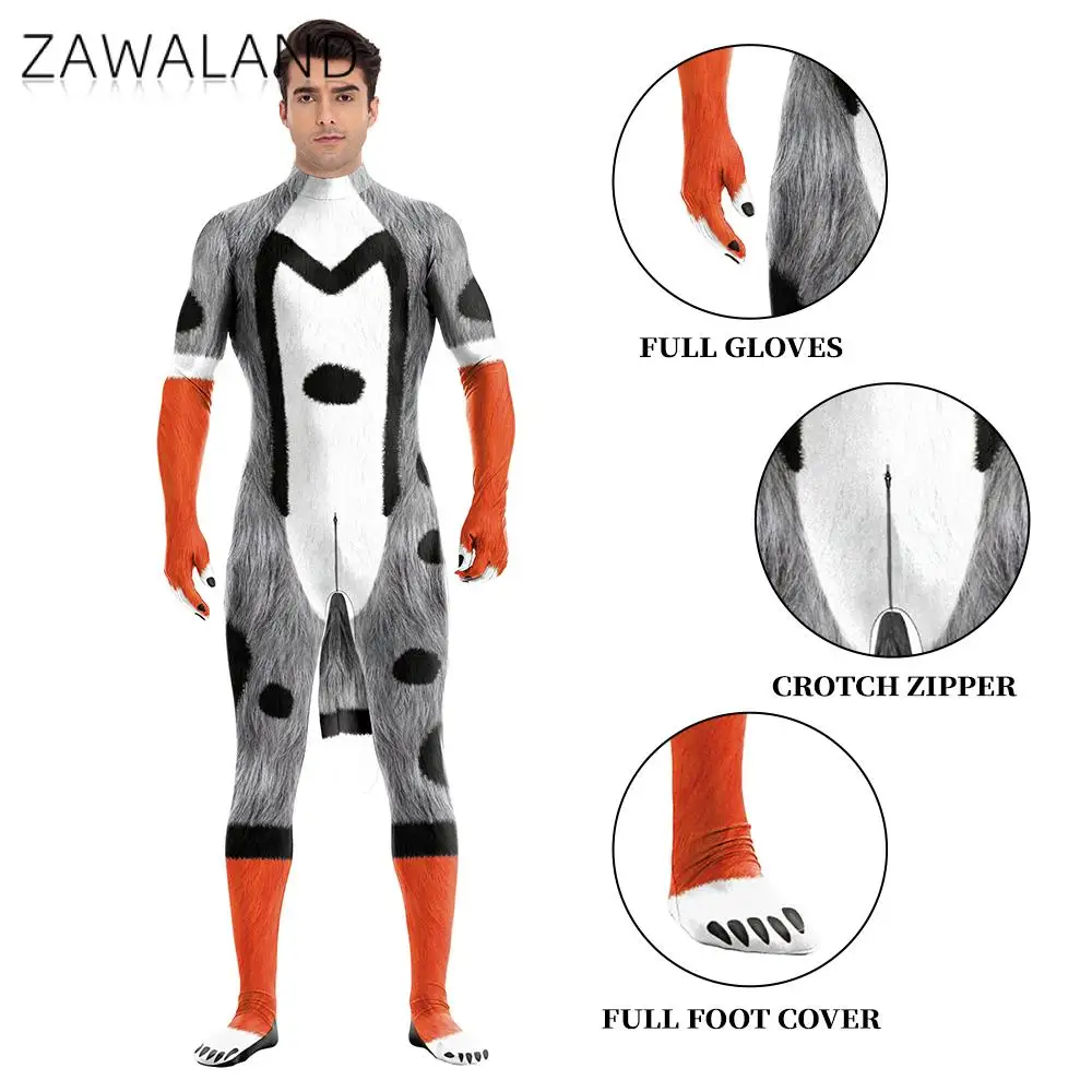 Zawaland Adult Furry Petsuit Animal 3D Print Zentai Bodysuit Fancy Carnival Cosplay Costume Festival Party Catsuit Disguise Wear