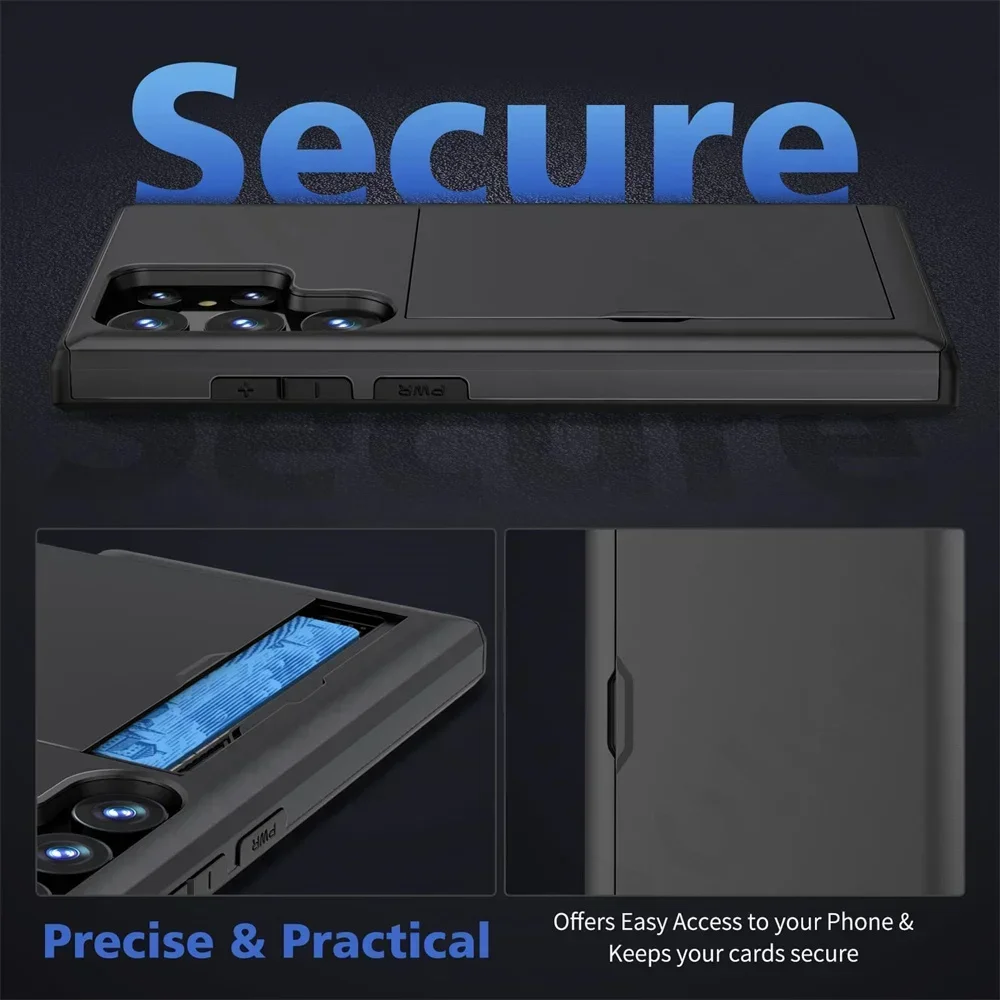 Slim Dual Layer Heavy Duty Phone Case with Hidden Card Slot Wallet Cover