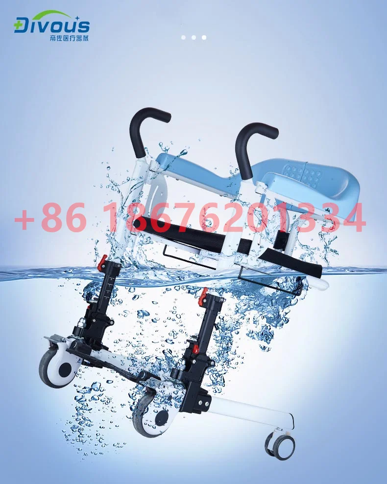 Adjustable Height Selling transfer lift commode Toilet Bath Chair Old Man Moving Wheelchair Patient Transporter 4