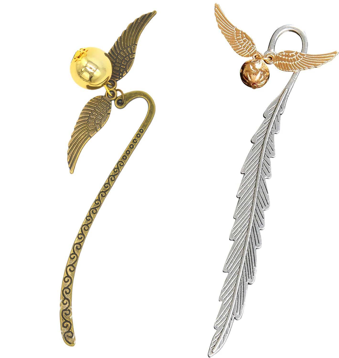 Magic Academy Metall-Lesezeichen mit Ornament, goldener Schnatz, Hogwarts, Lesegeschenk, Weihnachtsstrumpf, Buchliebhaber-Geschenk (Silber/Gold)