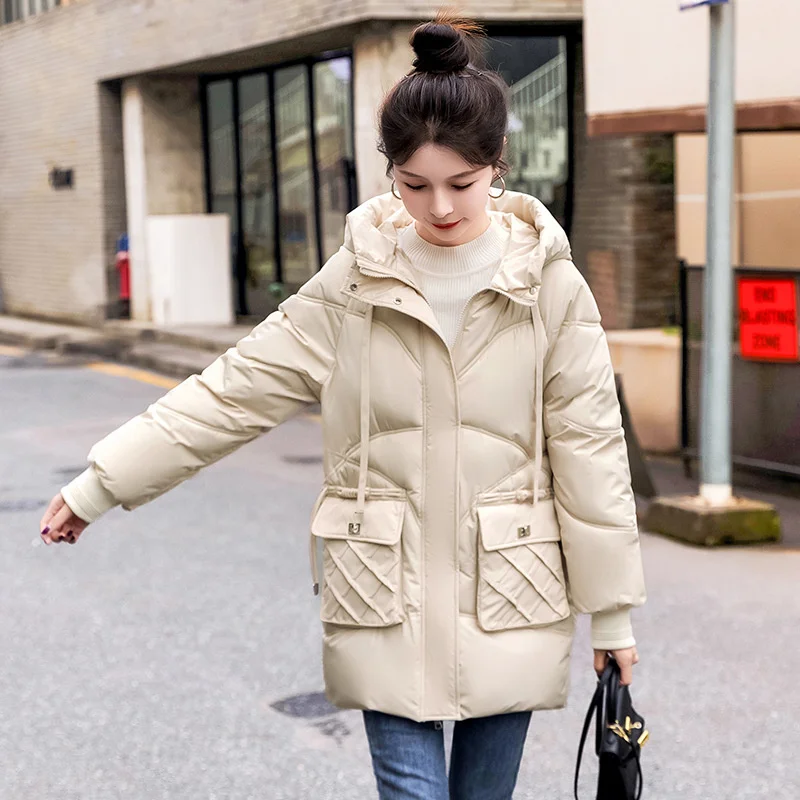 2024 Fashion Winter Women Long Coat Down Cotton-padded Jackets Thicken Parkas Female Hooded Outwear Oversize Loose Overcoat Girl