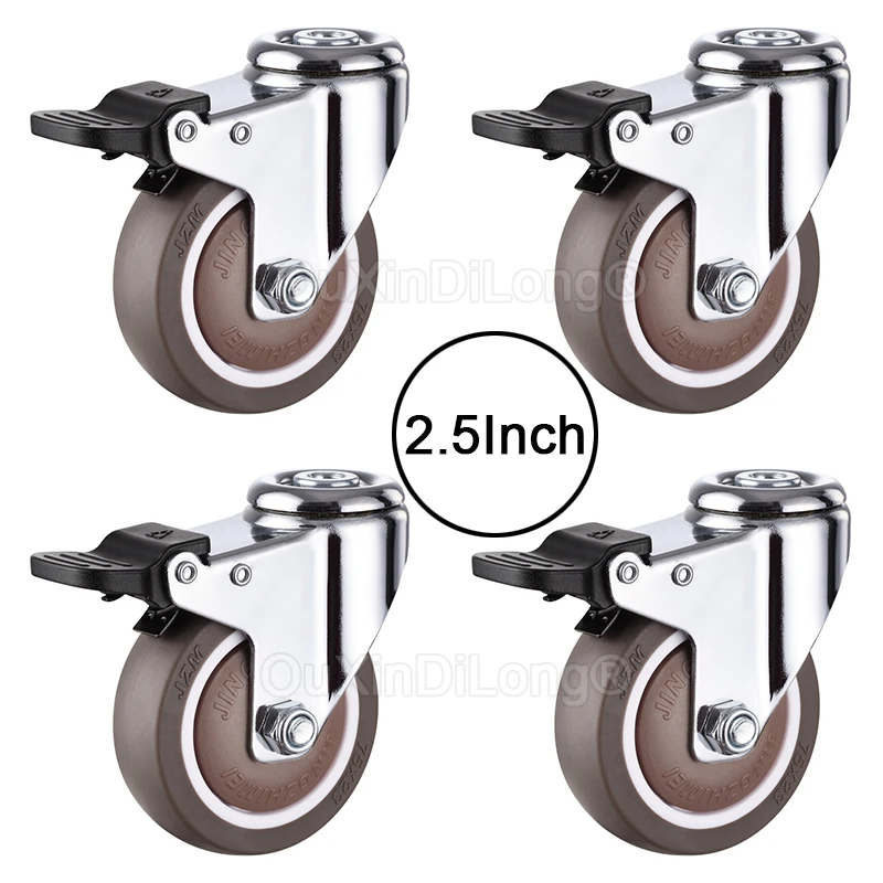 

4PCS 2.5Inch Heavy Duty Furniture Wheels Rubber Casters With 8.2mm Holes Swivel Bolt Hole Roller Locking Brake Wheels FG1281