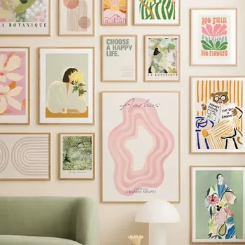Poster artistico nordico con linee astratte arcobaleno Boho, pittura decorativa, stampa su tela, decorazione da parete per casa, camera da letto, soggiorno
