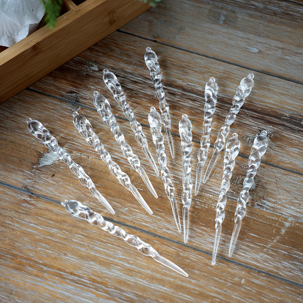 Christmas Simulation Icicle Pendants Transparent Icicles Decor Clear Crystal Twisted Icicle for New Year Winter Decoration
