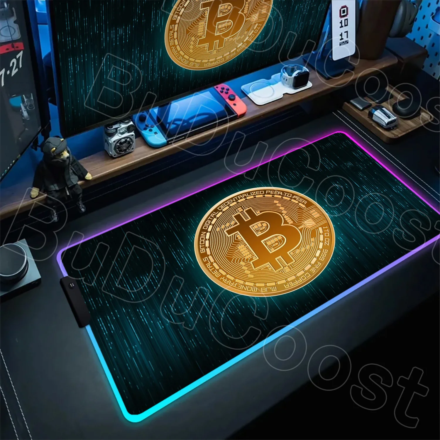 RGB Bitcoin gaming mat side angle