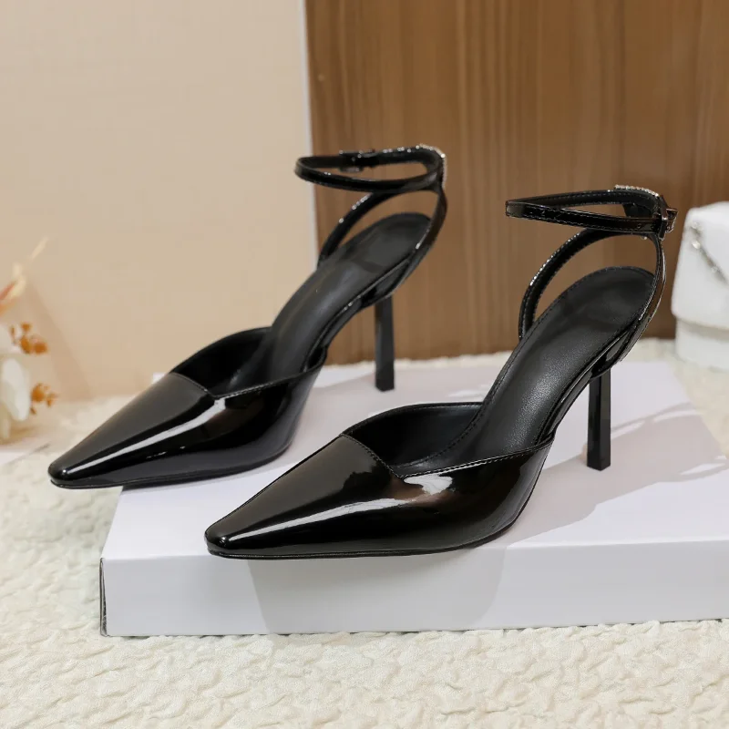 

New Summer Women's High-heeled Sandals, Baotou Patent Leather Stiletto Heels, Rhinestone High Heels, Strappy Shoes