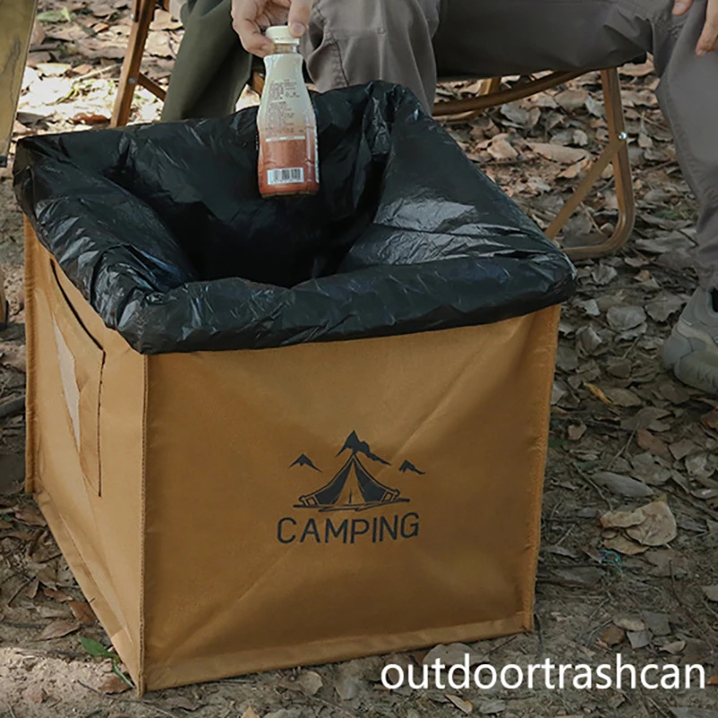 1pc Outdoor Camping Trash Can Lightweight Collapsible Oxford Cloth Storage Square Bin Self-drive Barbecue Portable Car Trash Bin