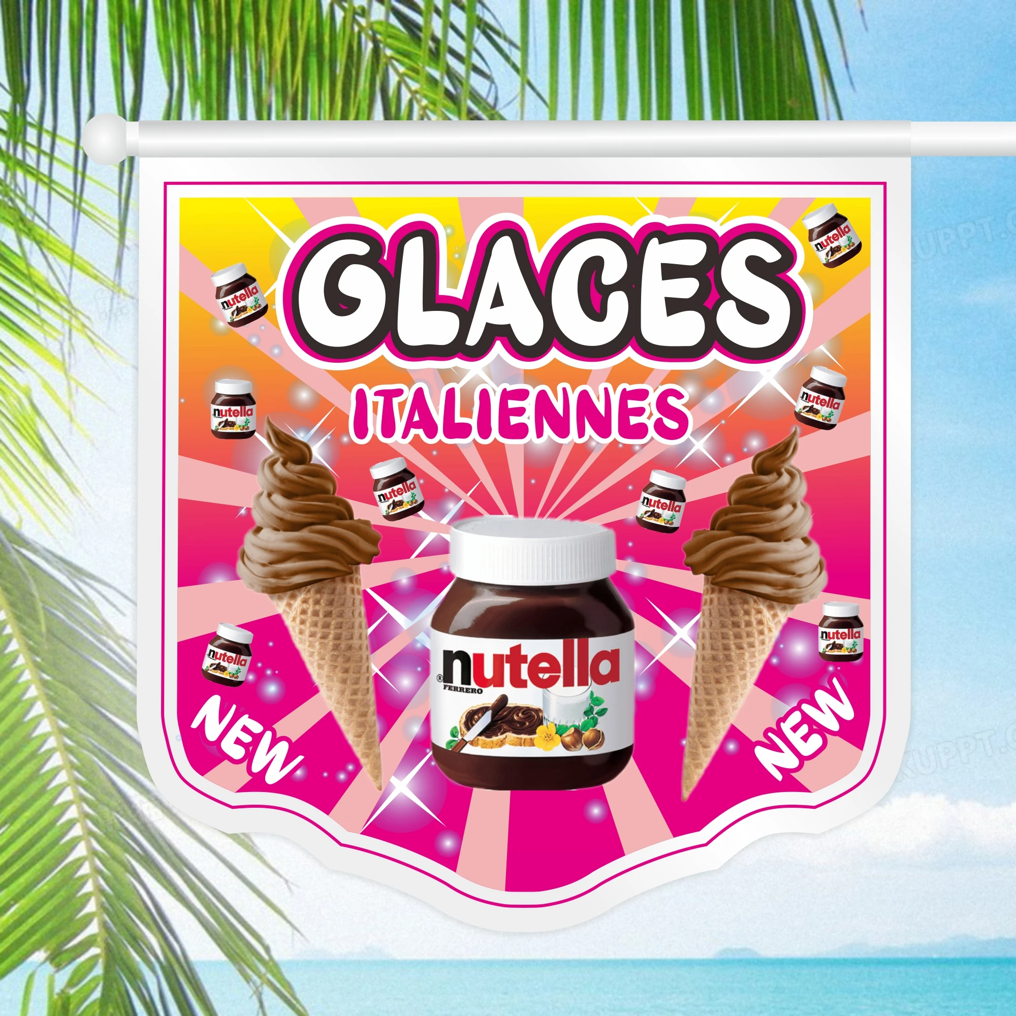 Store Sign Wall Flag 60X60Cm Churros Crepes Glaces Fries Guarf Granita Gaufres Chichi Beignet Nutella 70Cm Pole Wall Install