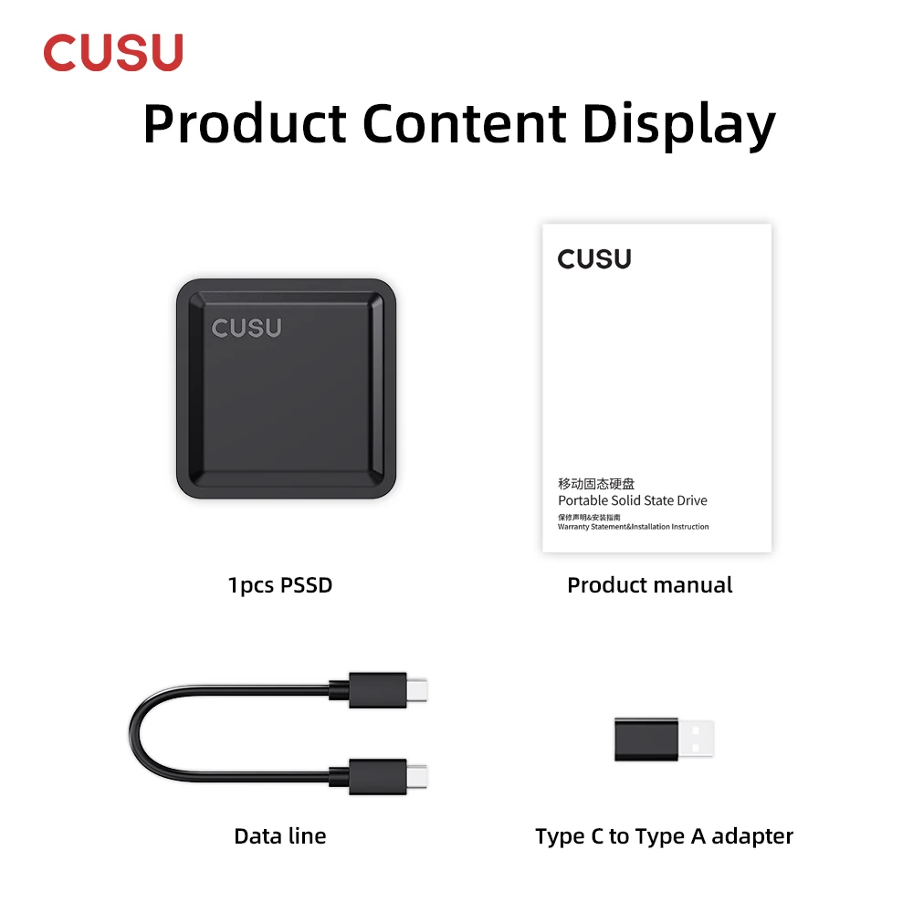 CUSU 1TB 외장 SSD 드라이브 512GB 휴대용 SSD 256GB 2TB 솔리드 스테이트 드라이브 Type-C(휴대폰 노트북용)