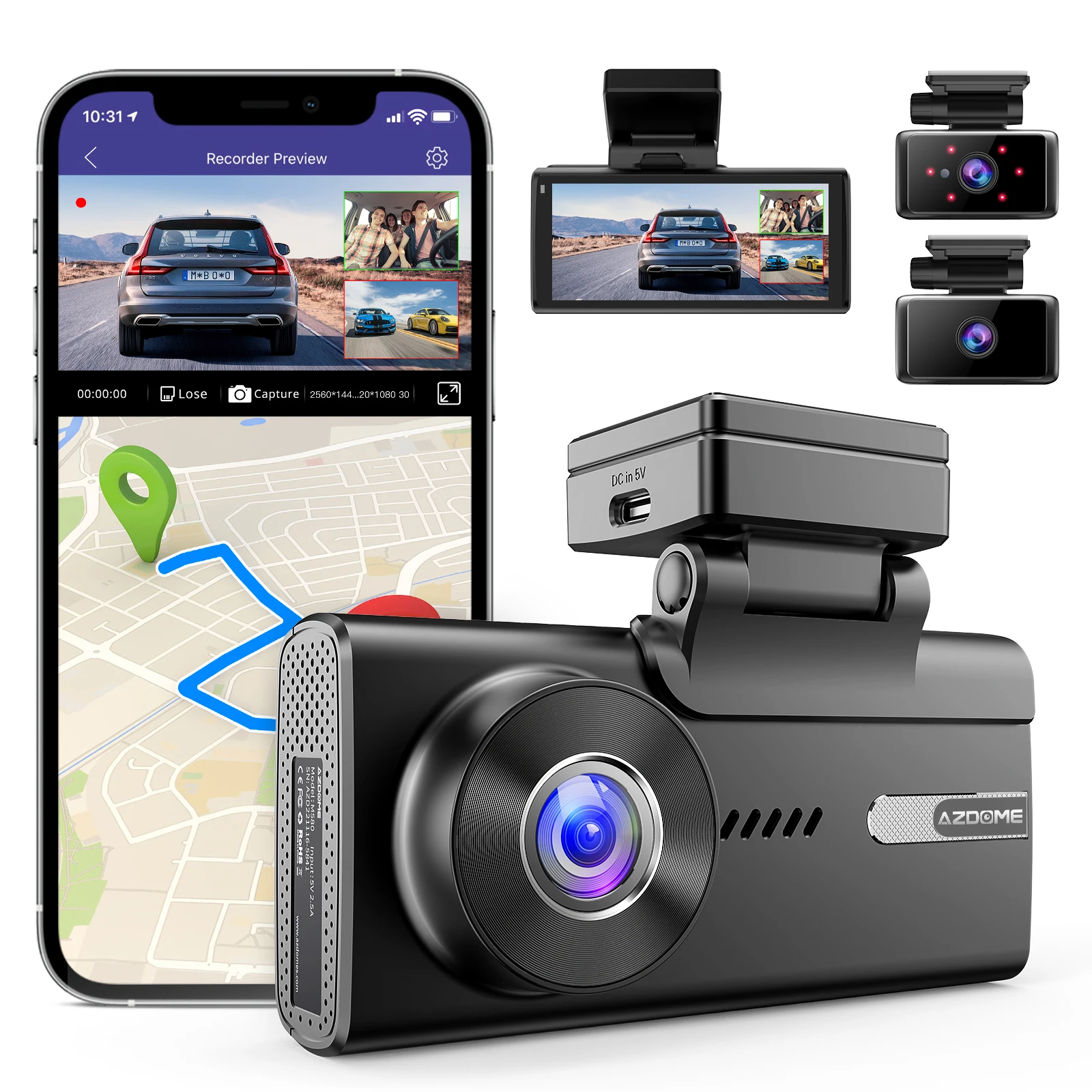 AZDOME 5K Dash Cam M580 2.4G/5G Dual Band Wifi Car Black Box 4 Inch Screen  Build in GPS Tracker DVR Video Camera Recorder - AliExpress