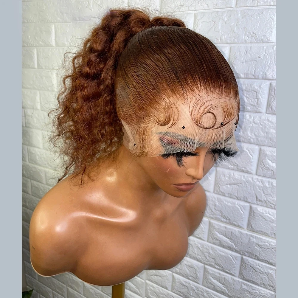 

ZXBMALWIGS Auburn Brown Kinky Curly Synthetic Lace Front Wig With Baby Hair Preplucked Long 180%Density Heat Temperature Daily