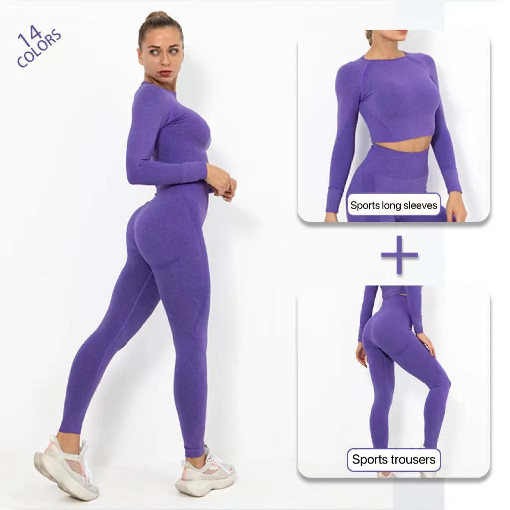 

14Colors New European and American Yoga Suit Seamless Knitted Autumn and Winter Fitness Exercise Yoga Clothes Women's Suit