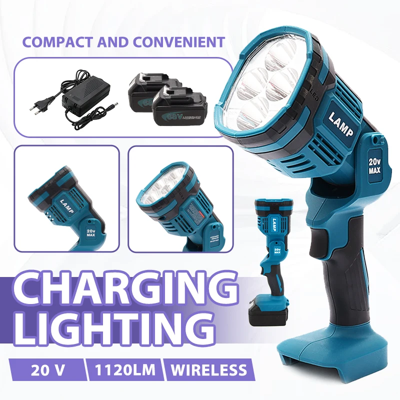 

LED Lighting Emergency Lamp Outdoor Rechargeable Flashlight 18v Flashlight Night Spotlight Fishing Lamp For Makita Battery