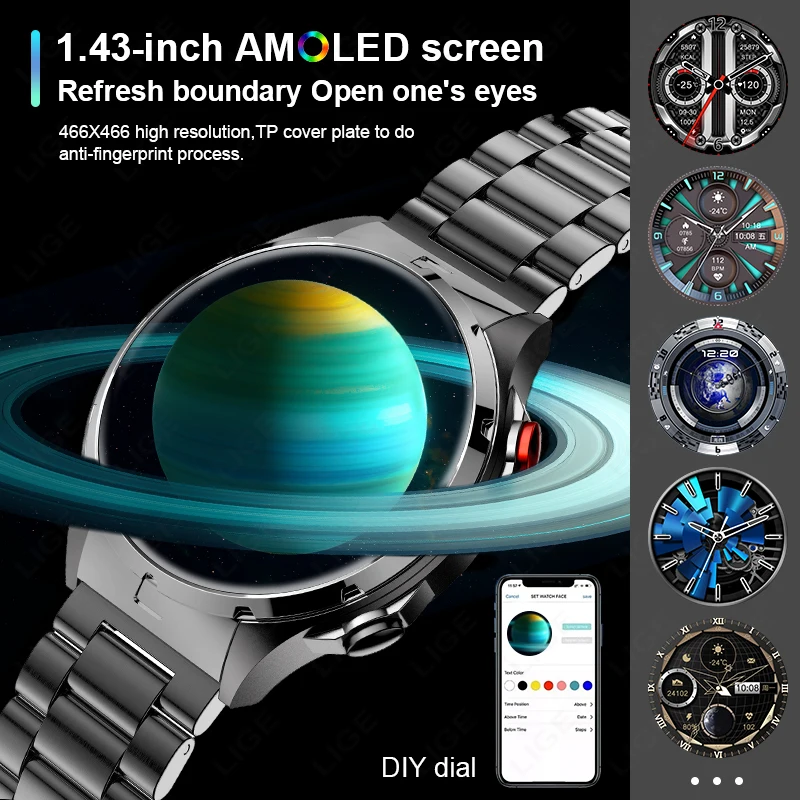 LIGE AMOLED 466*466 HD ȭ  ȭ NFC ׼   Ʈ ð  ƮϽ ǰ   Smartwatch