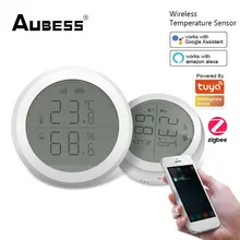 

Aubess Smart Home Temperature And Humidity Sensor Controller Battery Powered Work With Tuya ZigBee Alexa Voice Control New
