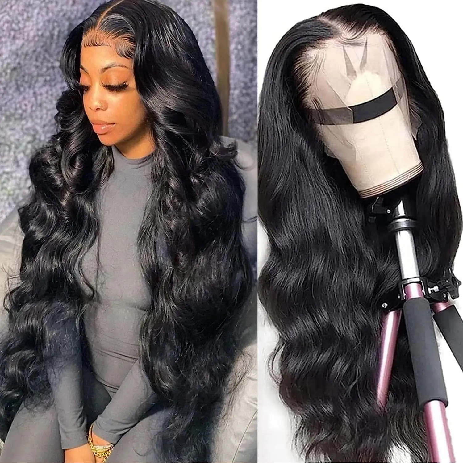 

30 inch 13x4 Body Wave Lace Front Wigs Human Hair 180% Density 13x4 HD Transparent Lace Frontal Wigs for Black Women