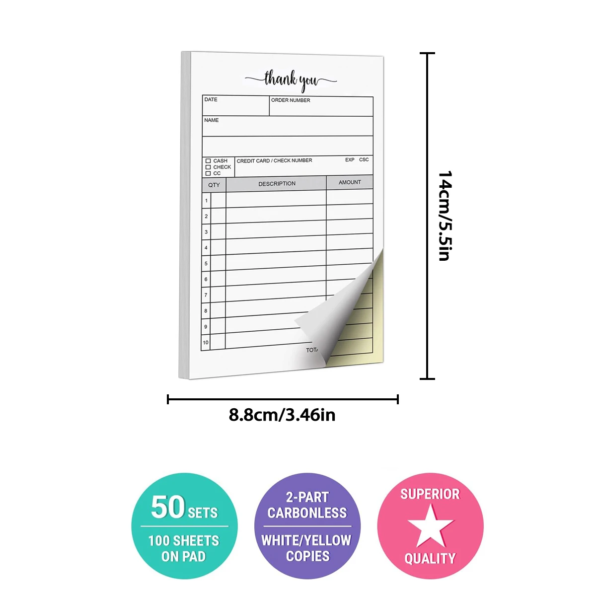 5pcs thank you receipt book, carbon copy sales receipt form, invoice booklet for office and restaurant, 3.4 x 5.5 inches 2