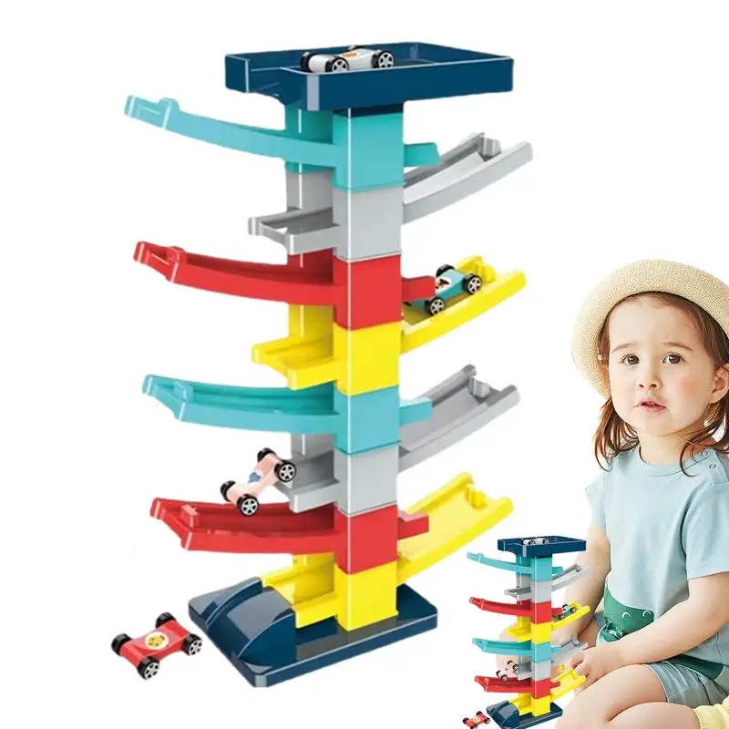 

Car Ramp Toy Montessori Car Slide Rail Car Track Toy With 9 Tracks And 4 Cars Racing Car Vehicle Toy For Toddler Kids Boys Girls