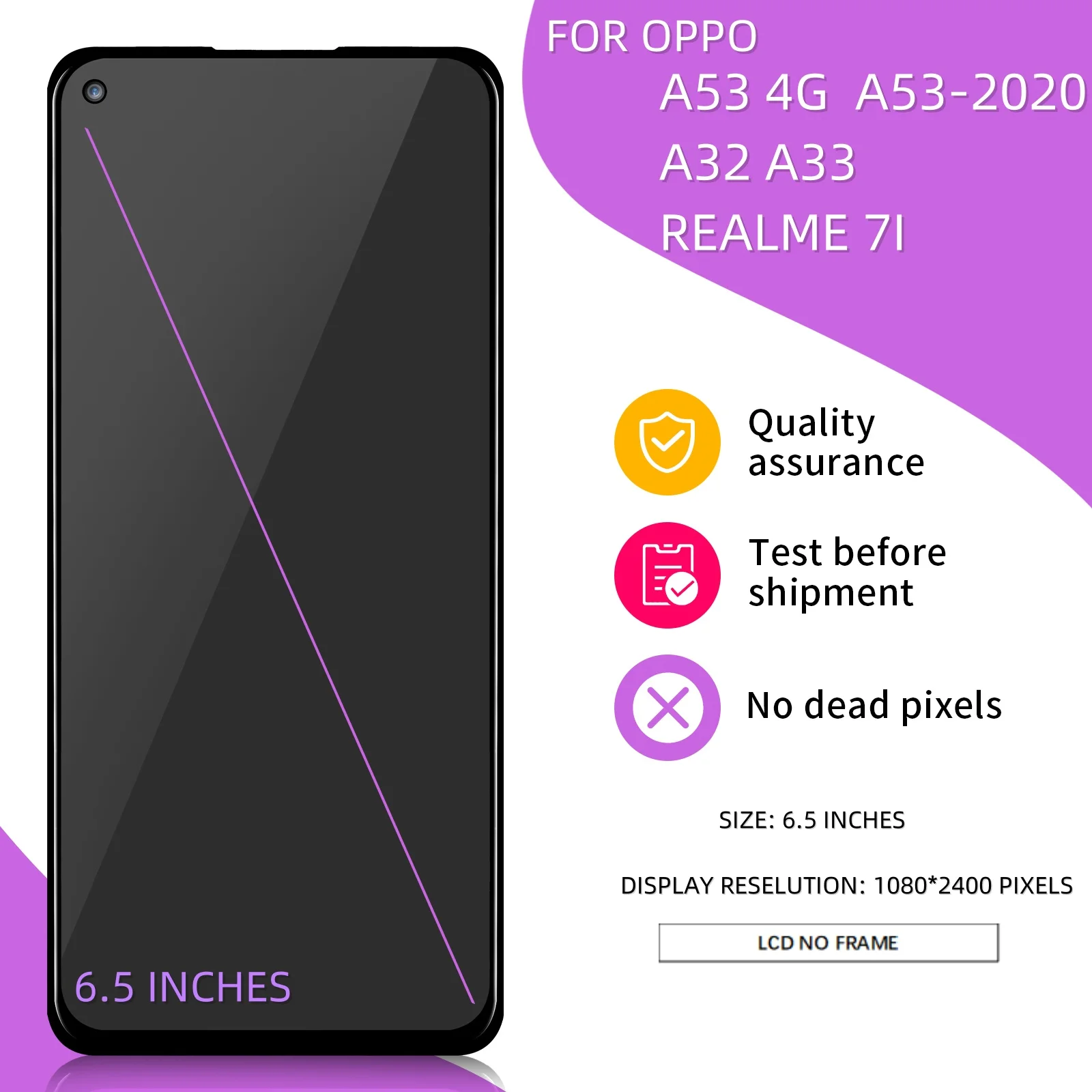 OPPO A32, A53, A33, A53S, Realme 7i LCD용, 6.5 인치