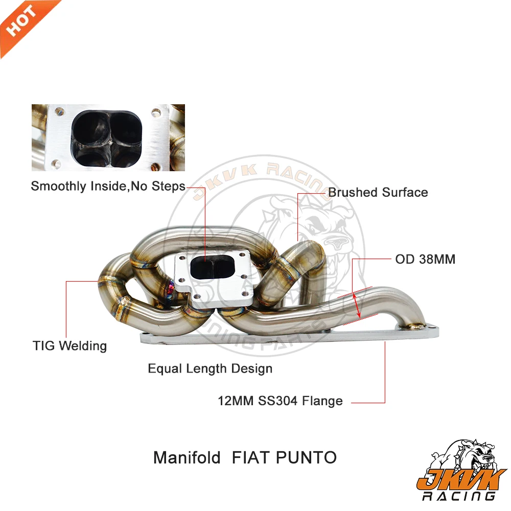 Выпускной коллектор JKVK RACING 304 из нержавеющей стали для F.i.at Punto GT Turbo 1994-1998