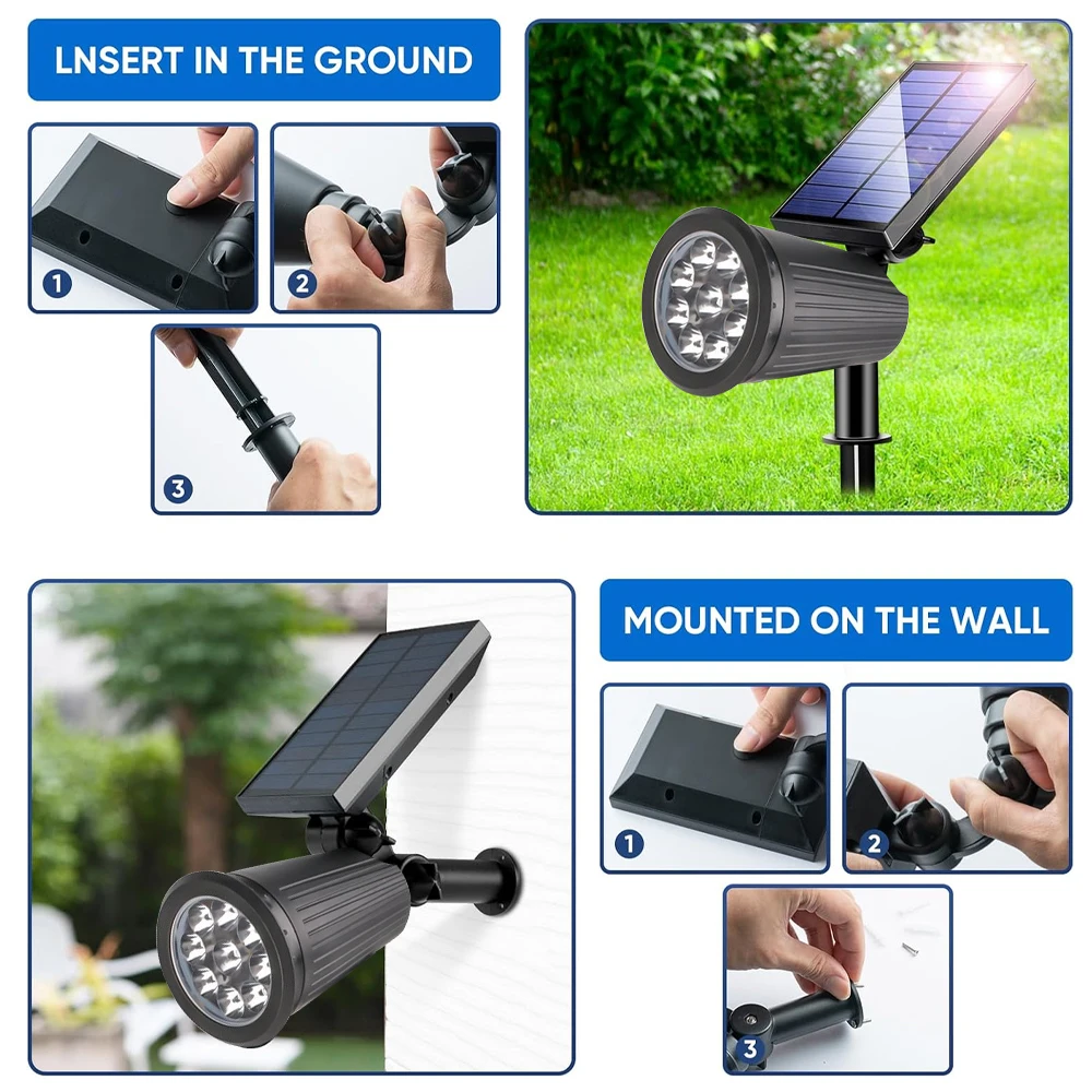1pc Outdoor Solar Spotlight, Adjustable Automatic On/Off Flag Pole Light, Garden Pool Tree Pool And Courtyard Landscape LedLight 6