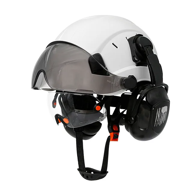 CE Construction Safety Helmet With Visor Built In Goggle Earmuffs For