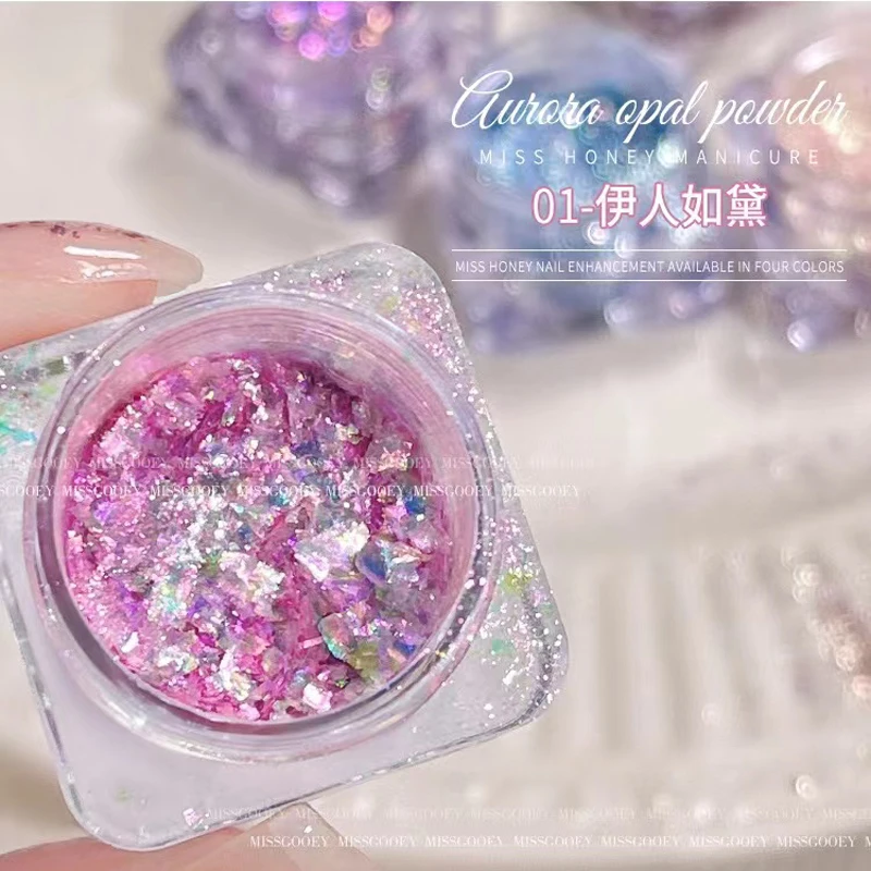 Cosmetics Crystal Fire Pink Aurora Opal Powder Chameleon Glitter Flakes nail powder nail glitter nail pigment nail decoration nail decorations nail flakes mica powder nail powder set fluorescent pigment luminous pigment For Eyeshadow Nail Art Resin Crafts Manicure Paillettes