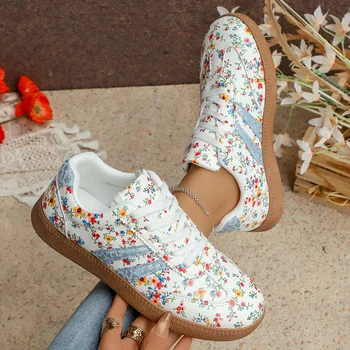 New Women's Floral Sport Shoes Comfortable Breathable Single Shoes Outsole Round Toe Casual Style Female Lightweight Sneakers 1