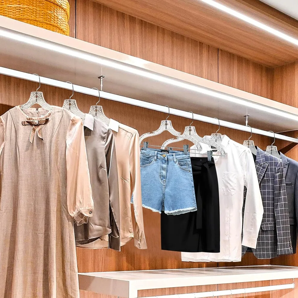 Quality Clear Plastic Skirt Hangers - 12 Pack Crystal Cut for Skirt, Pant, Dress, Suit, Coat Hangers Heavy Duty & Nonslip Design