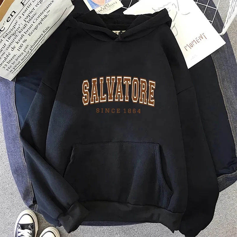 Salvatore Since1864 Men Printed Hoodie Vampire Diaries Jumper Vintage TVD Damon Stefan Crewneck Sweatshirt Fans Top Sweatshirt 2