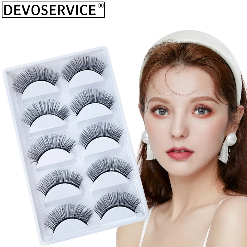 DEVOSERVICE Long Stripe Lashes Makeup 5 Pairs 3D Faux Lashes Natural Fluffy Soft False Eyelashes Maquiagem Eyelash Extension