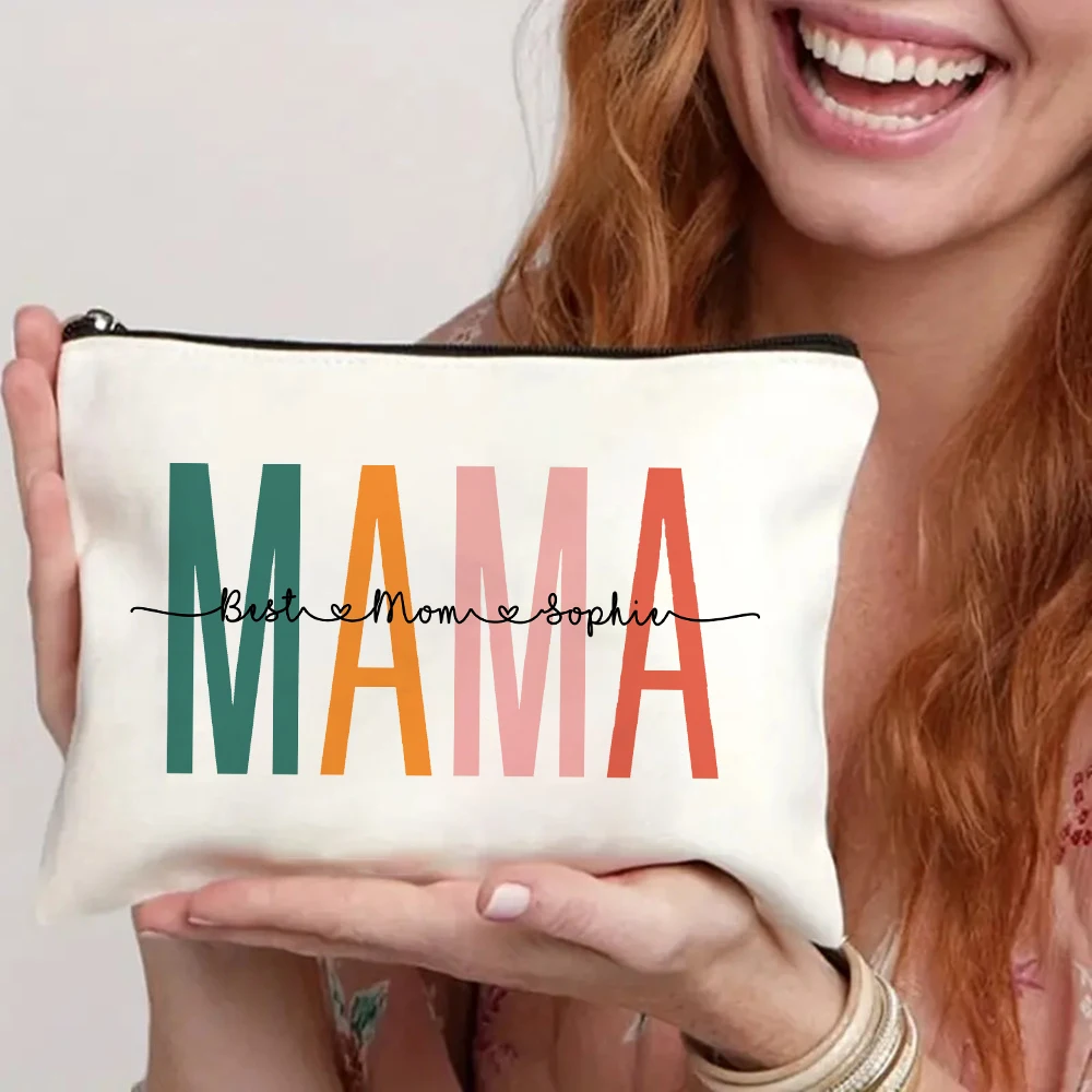 

Personalized Best Mom Makeup Bag Custom Name Cosmetic Case Canvas Monogram Toiletry Pouch Birthday Mother's Day Gifts for Mama