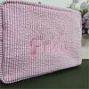 Personalized Seersucker Makeup Bag, Embroidered Name Seersucker Bag, Personalized Wash Bag, Wedding Bridesmaid Gift Makeup Bag 2
