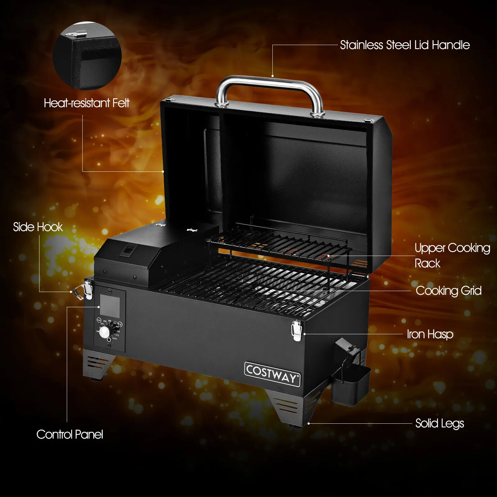 Portable Tabletop Pellet Grill Outdoor Smoker BBQ w/Digital Control