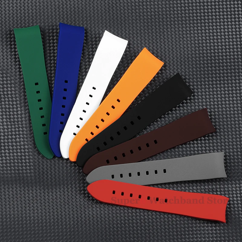 Curved End Universal Silicone Watch Strap - Soft, Waterproof Bracelet with Seiko Butterfly Buckle