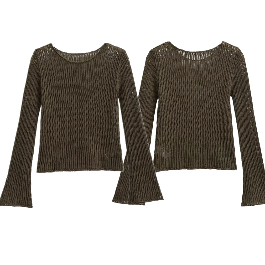 

Dave&Di Ins Fashion Laides High Street Asymmetric Knitwear Sexy Coffee Color Hollow Elegant Casual Sweaters Women Top